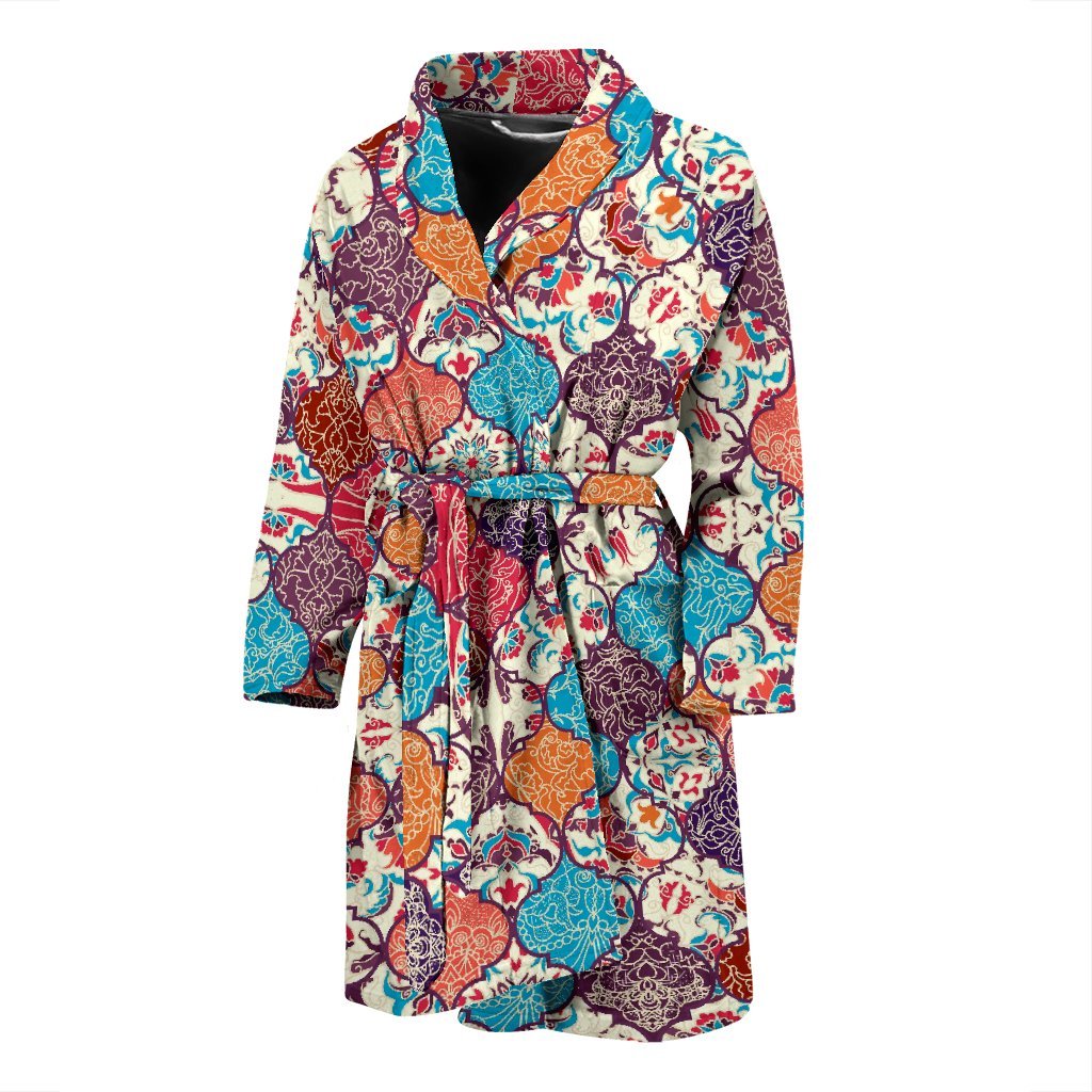 Patchwork Pattern Print Men Long Robe-grizzshop