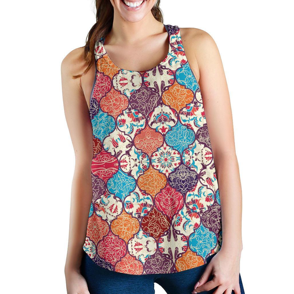 Patchwork Pattern Print Racerback Tank Tops-grizzshop