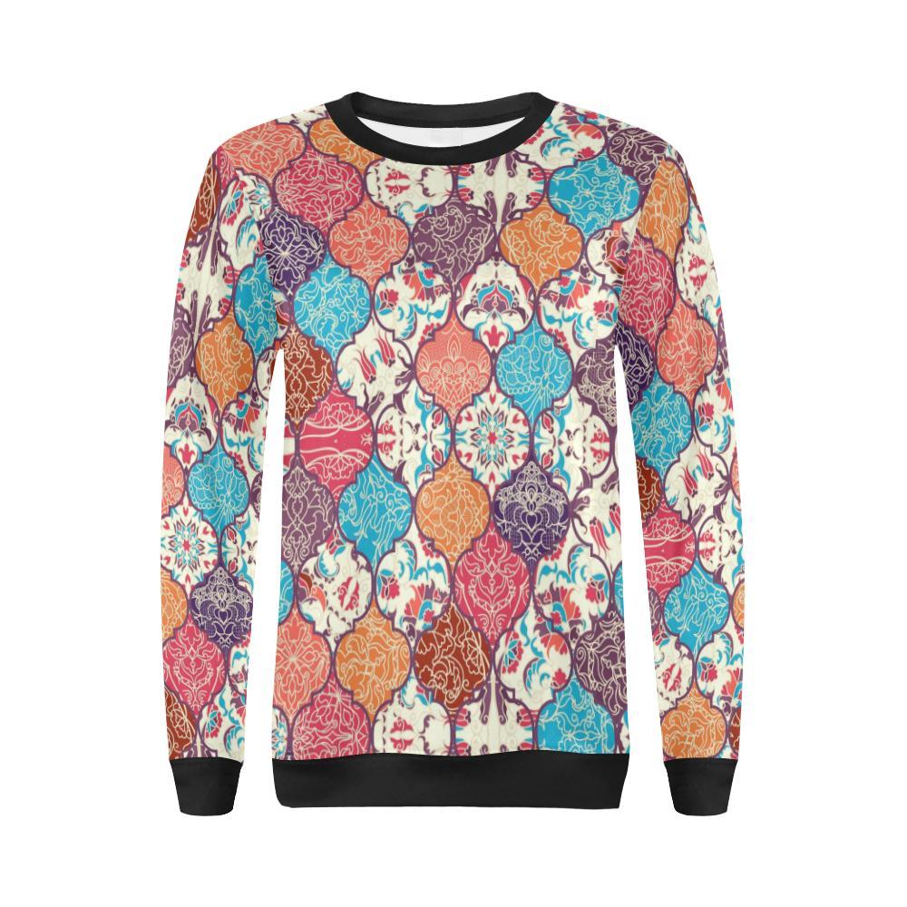 Patchwork Pattern Print Women Crewneck Sweatshirt-grizzshop