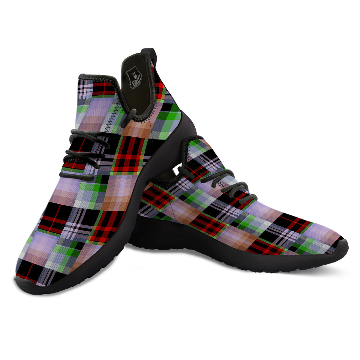 Patchwork Plaid Madras Print Pattern Black Athletic Shoes-grizzshop
