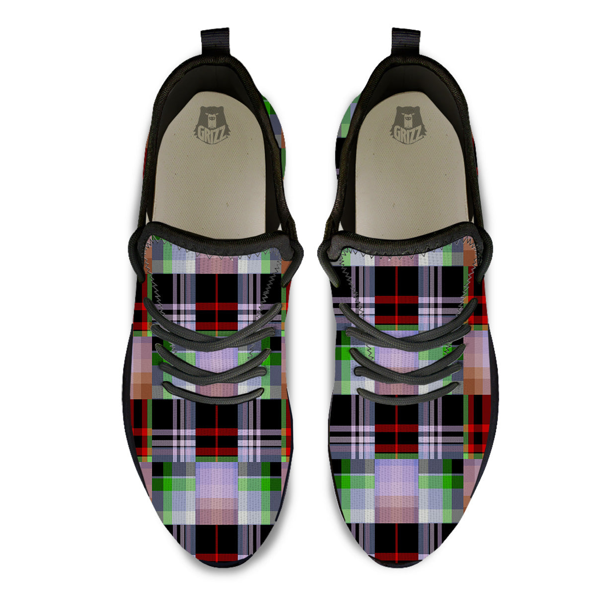 Patchwork Plaid Madras Print Pattern Black Athletic Shoes-grizzshop