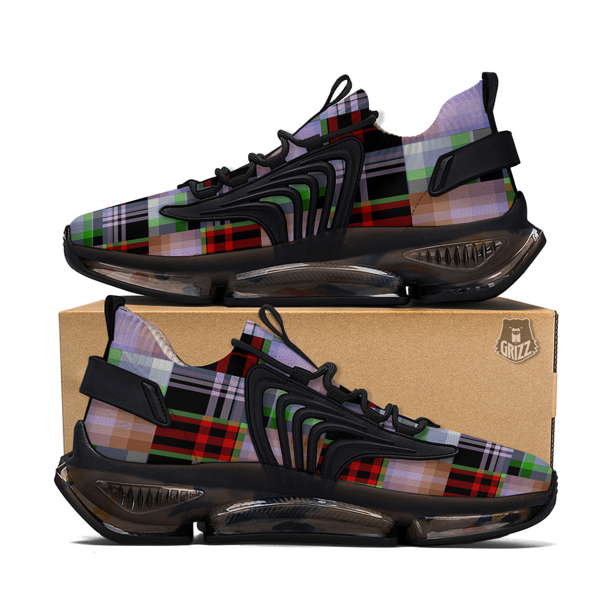Patchwork Plaid Madras Print Pattern Black Gym Shoes-grizzshop