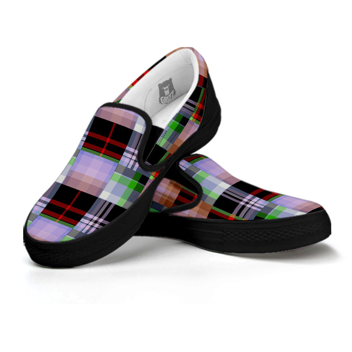 Patchwork Plaid Madras Print Pattern Black Slip On Shoes-grizzshop