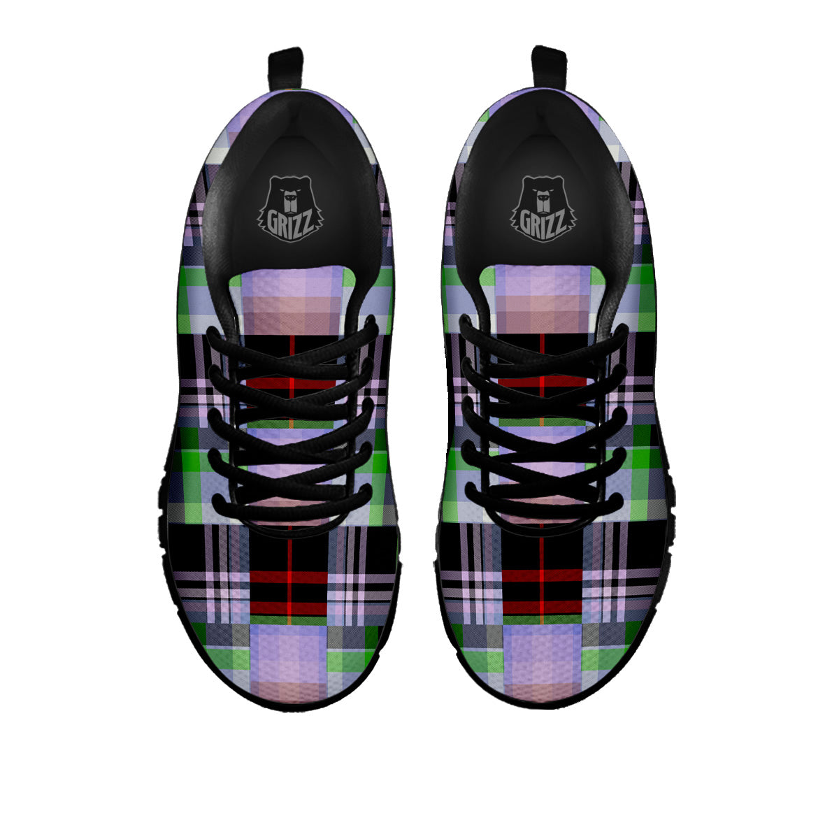 Patchwork Plaid Madras Print Pattern Black Sneaker-grizzshop