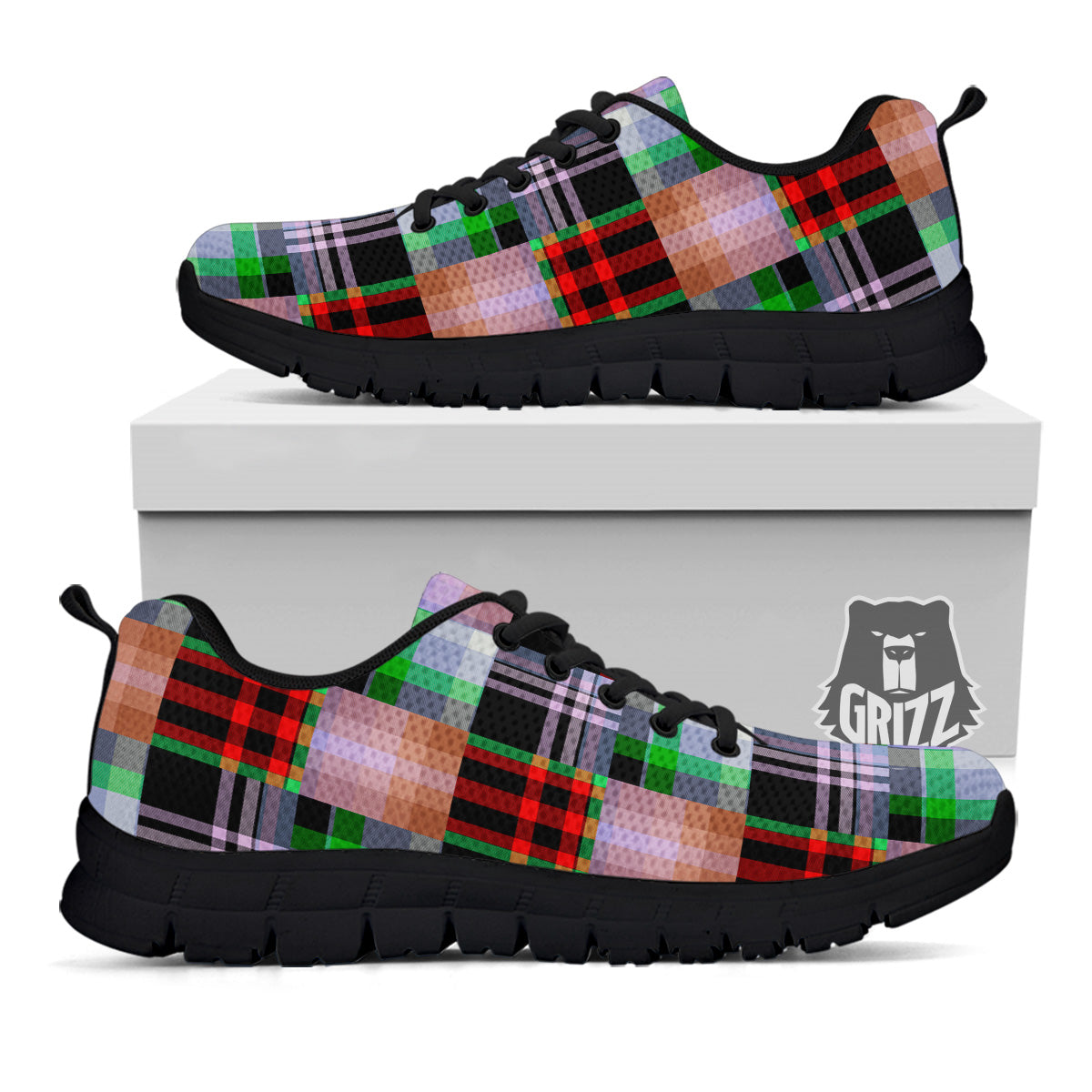 Patchwork Plaid Madras Print Pattern Black Sneaker-grizzshop