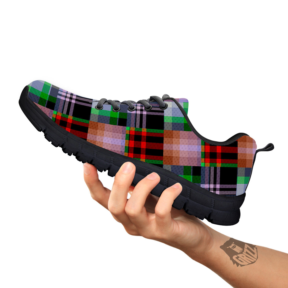 Patchwork Plaid Madras Print Pattern Black Sneaker-grizzshop