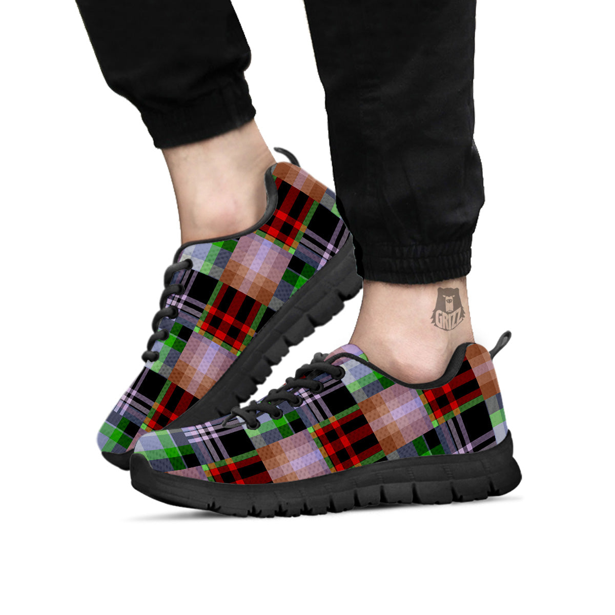 Patchwork Plaid Madras Print Pattern Black Sneaker-grizzshop