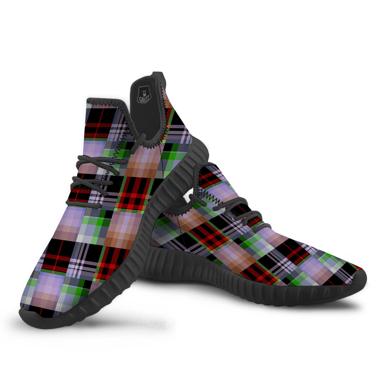 Patchwork Plaid Madras Print Pattern Black Walking Shoes-grizzshop
