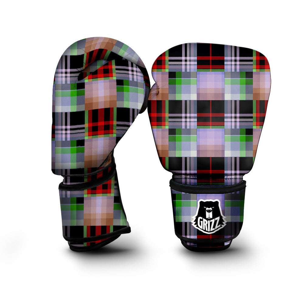 Patchwork Plaid Madras Print Pattern Boxing Gloves-grizzshop