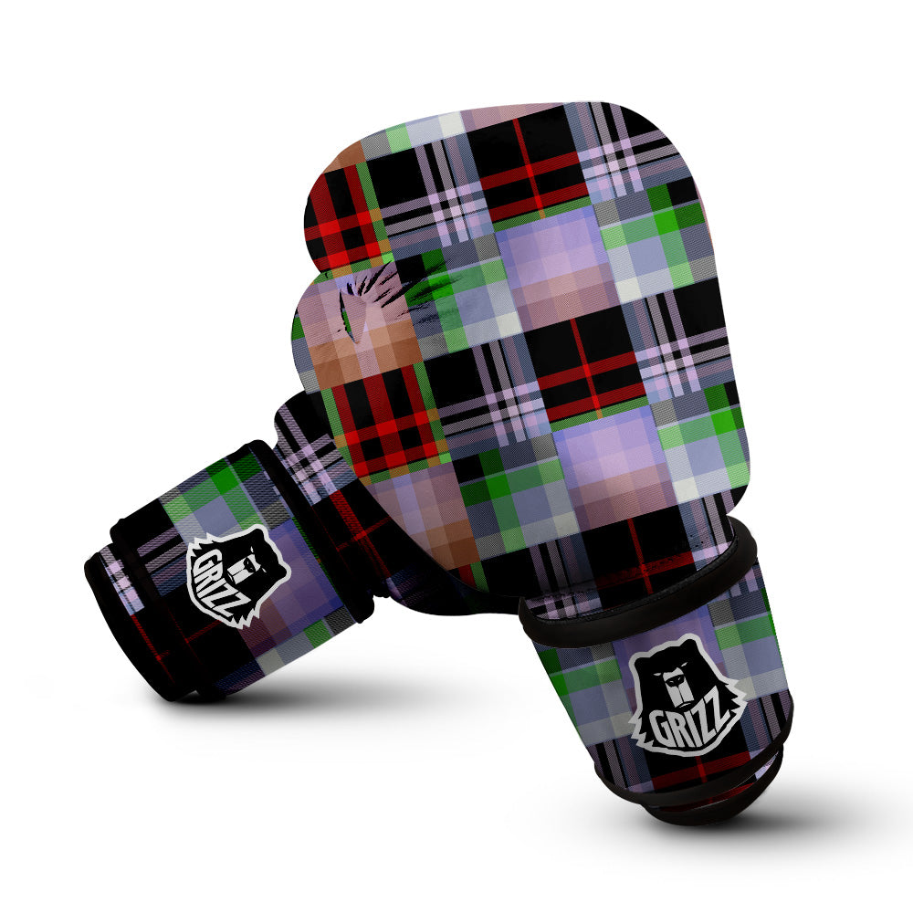 Patchwork Plaid Madras Print Pattern Boxing Gloves-grizzshop