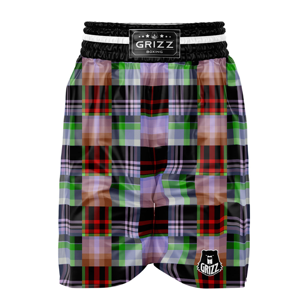 Patchwork Plaid Madras Print Pattern Boxing Shorts-grizzshop