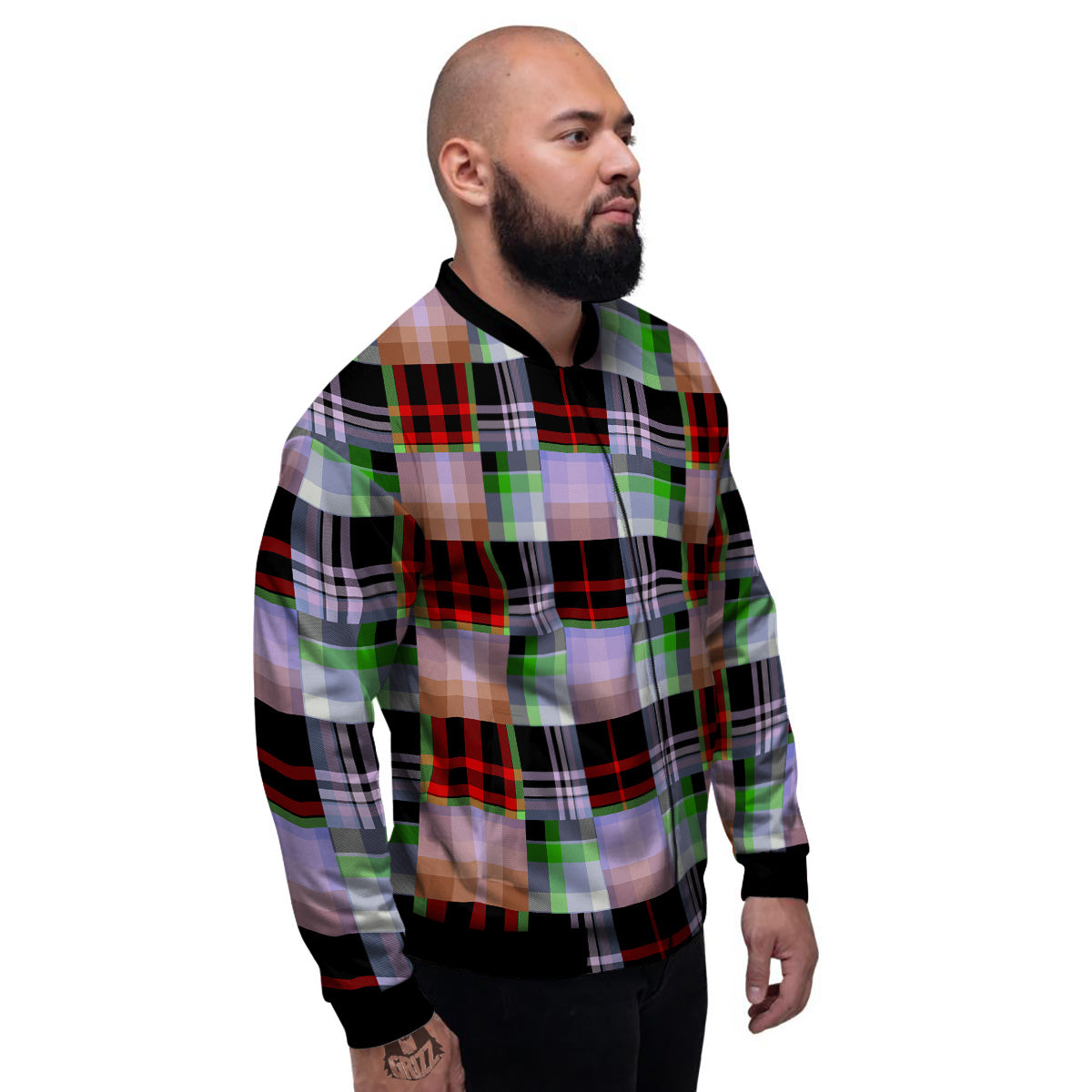 Patchwork Plaid Madras Print Pattern Men's Bomber Jacket-grizzshop