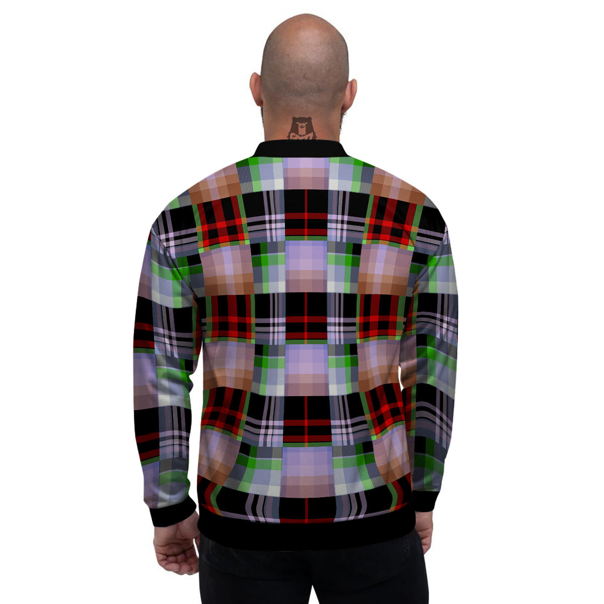 Patchwork Plaid Madras Print Pattern Men's Bomber Jacket-grizzshop