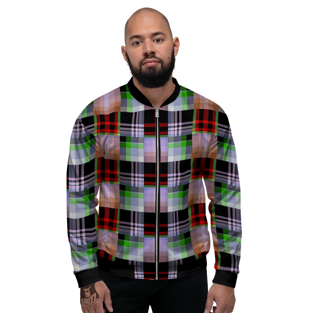 Patchwork Plaid Madras Print Pattern Men's Bomber Jacket-grizzshop