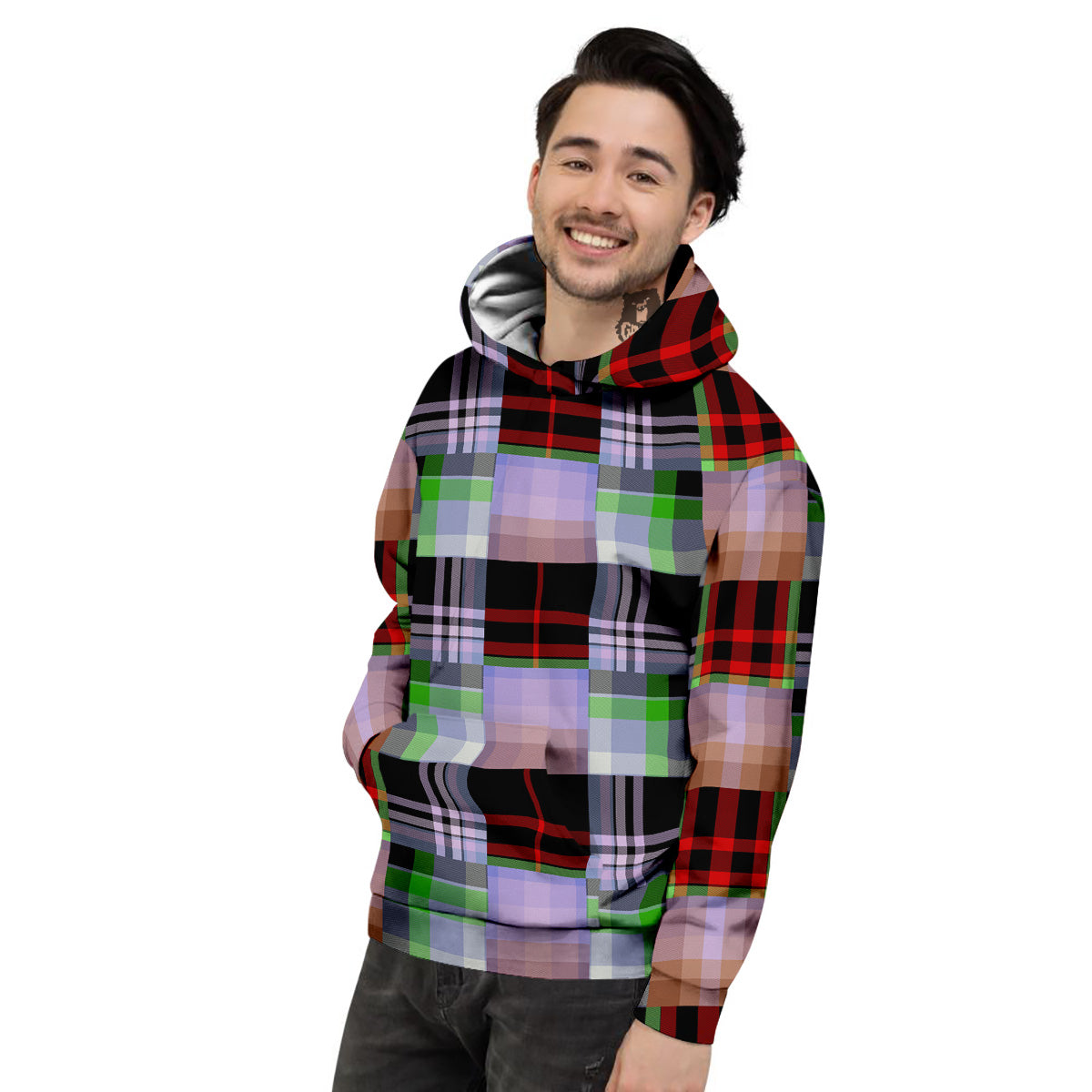 Patchwork Plaid Madras Print Pattern Men's Hoodie-grizzshop