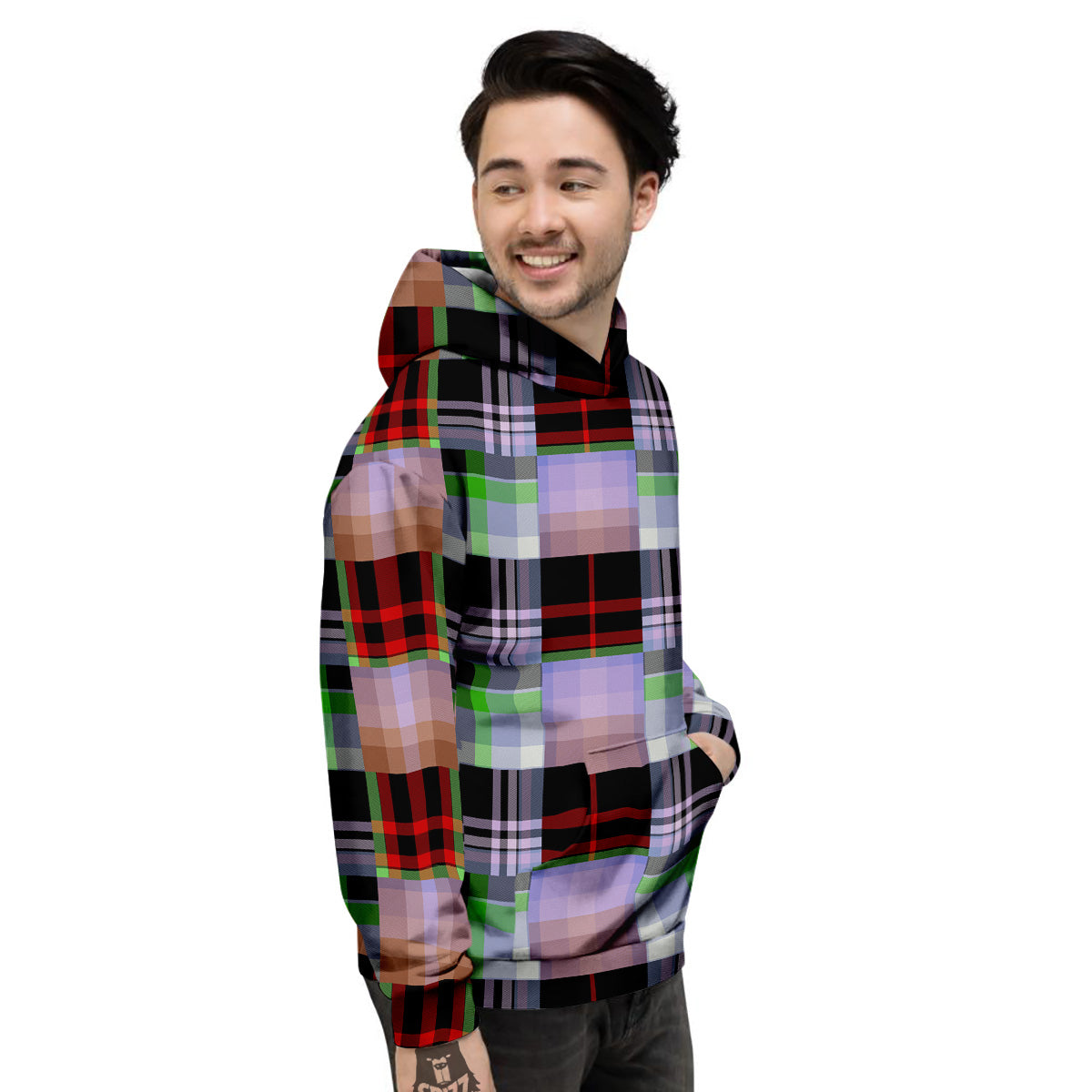 Patchwork Plaid Madras Print Pattern Men's Hoodie-grizzshop