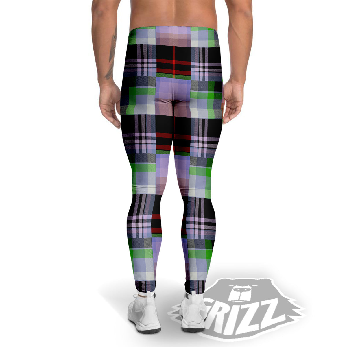 Patchwork Plaid Madras Print Pattern Men's Leggings-grizzshop