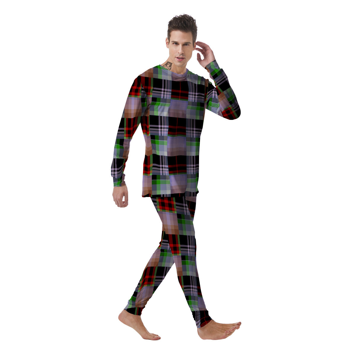 Patchwork Plaid Madras Print Pattern Men's Pajamas-grizzshop