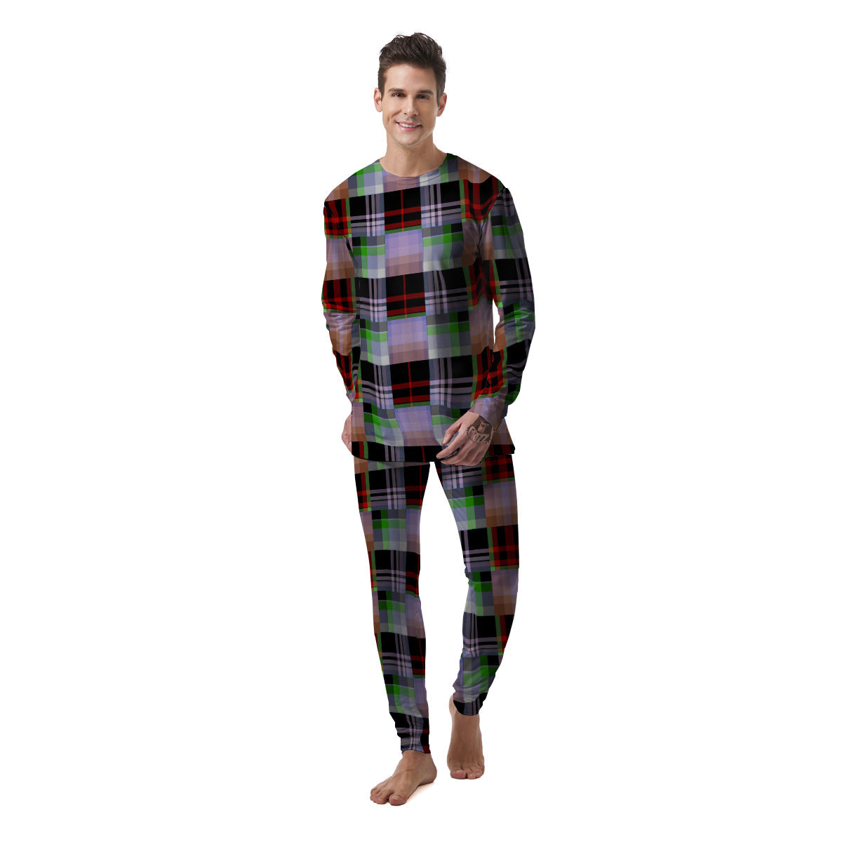 Patchwork Plaid Madras Print Pattern Men's Pajamas-grizzshop