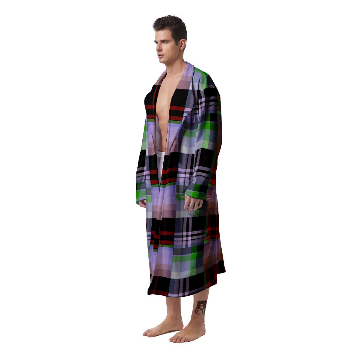 Patchwork Plaid Madras Print Pattern Men's Robe-grizzshop