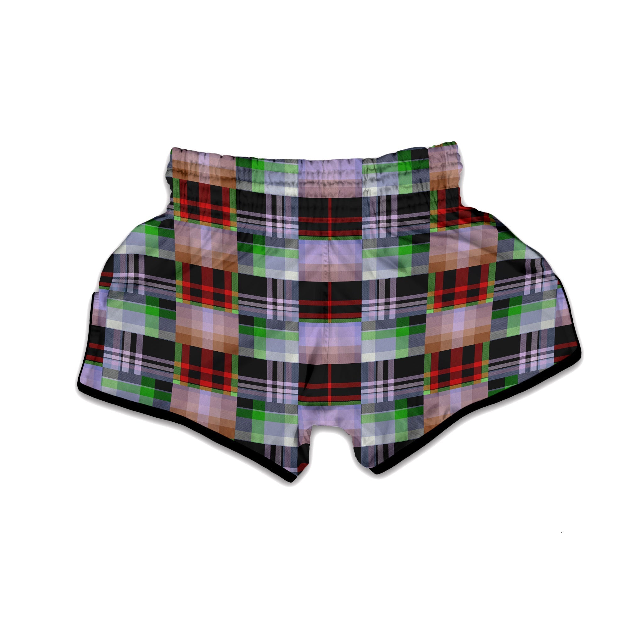 Patchwork Plaid Madras Print Pattern Muay Thai Boxing Shorts-grizzshop