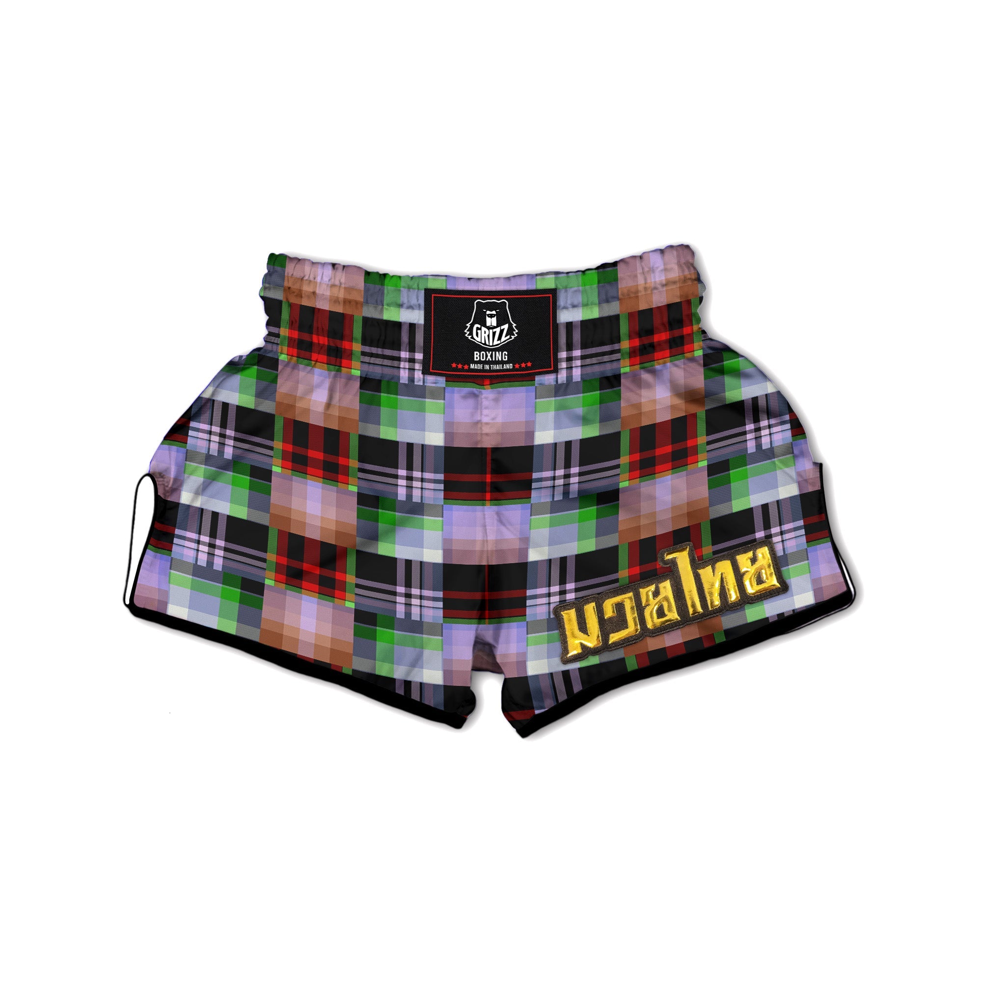 Patchwork Plaid Madras Print Pattern Muay Thai Boxing Shorts-grizzshop