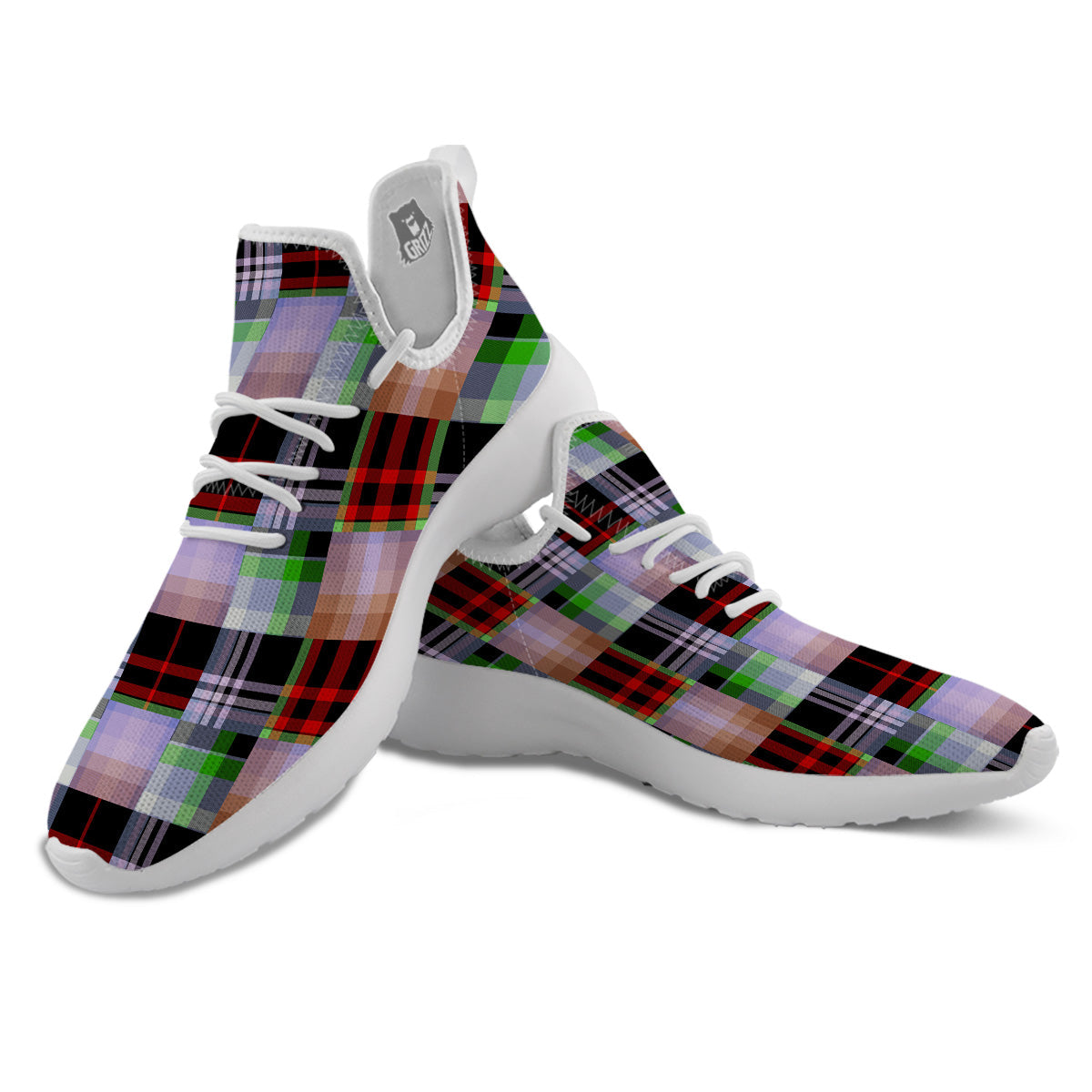 Patchwork Plaid Madras Print Pattern White Athletic Shoes-grizzshop