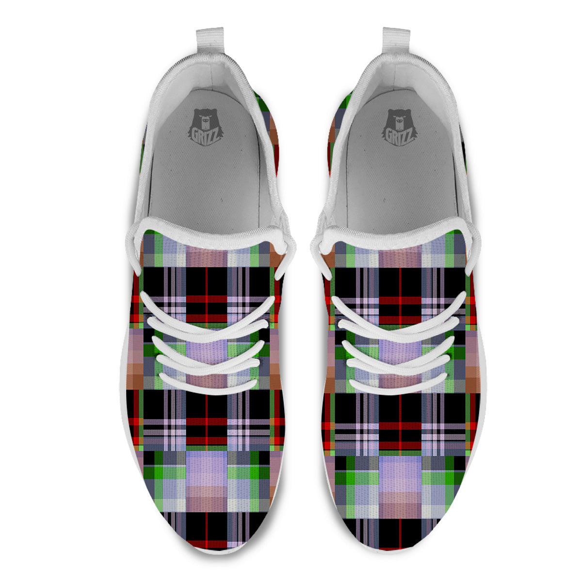 Patchwork Plaid Madras Print Pattern White Athletic Shoes-grizzshop