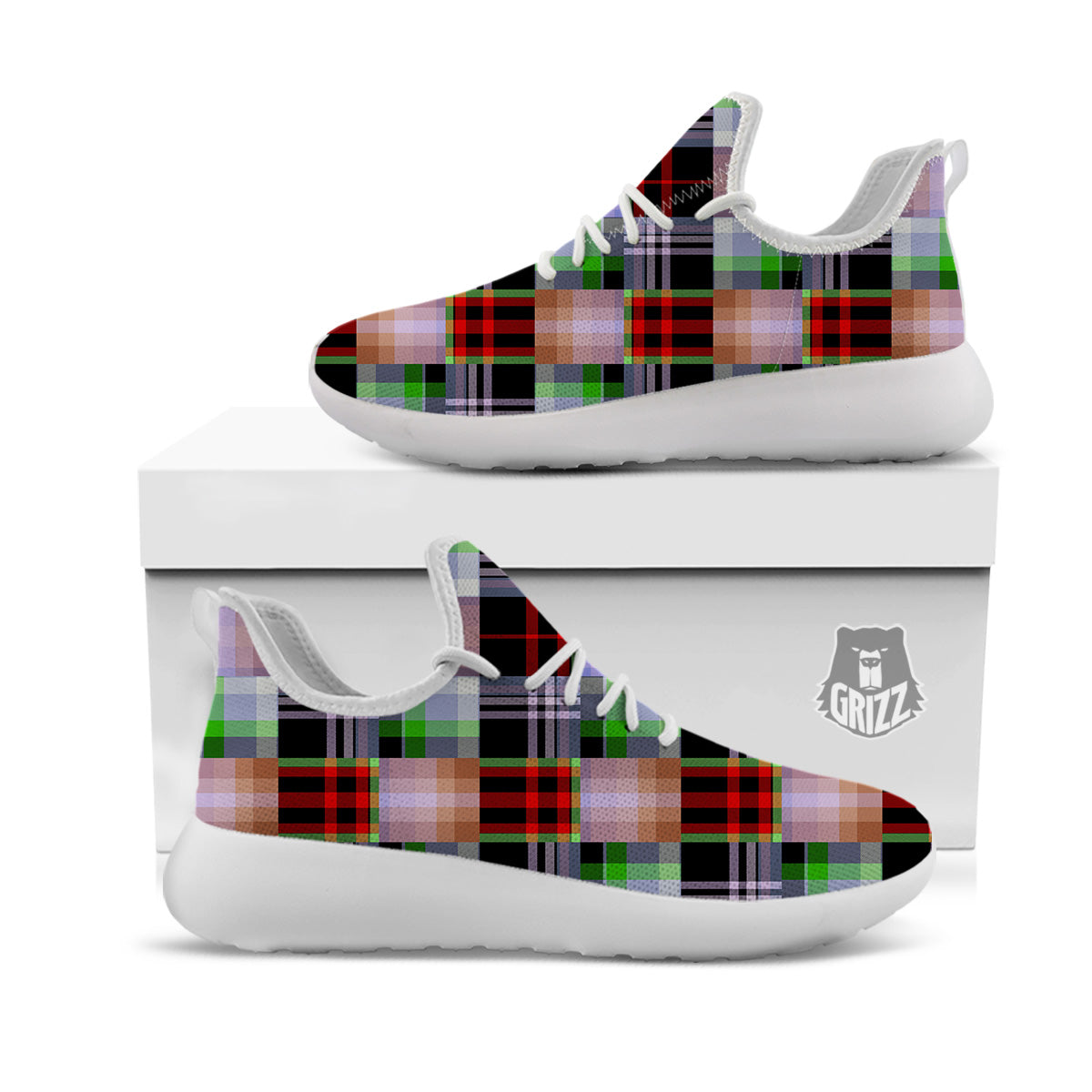 Patchwork Plaid Madras Print Pattern White Athletic Shoes-grizzshop