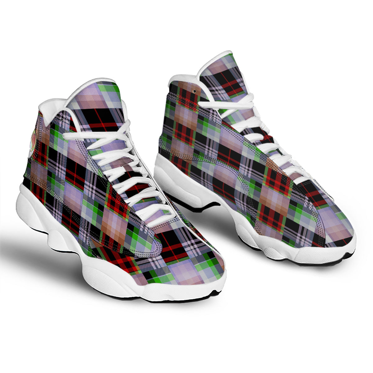 Patchwork Plaid Madras Print Pattern White Basketball Shoes-grizzshop