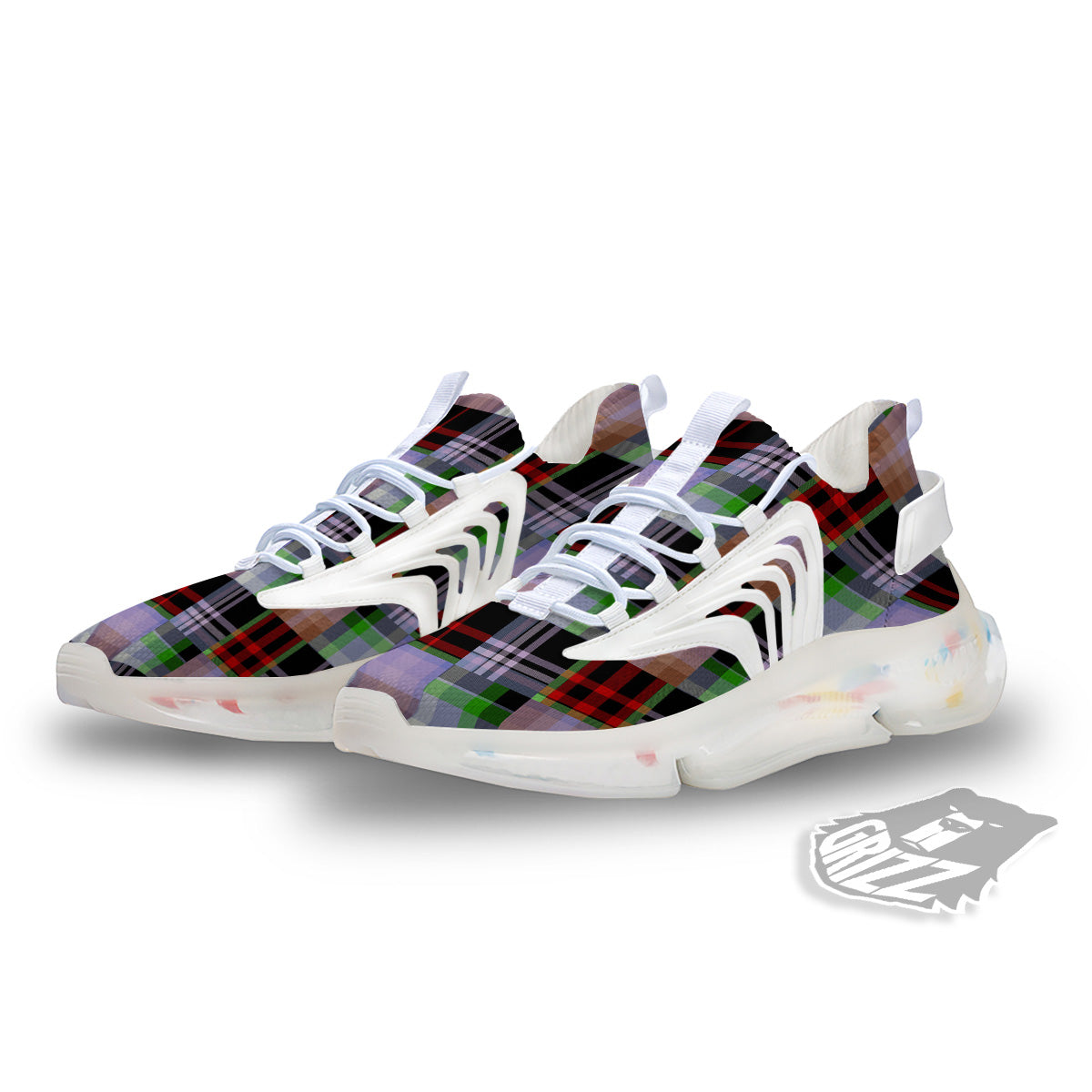 Patchwork Plaid Madras Print Pattern White Gym Shoes-grizzshop