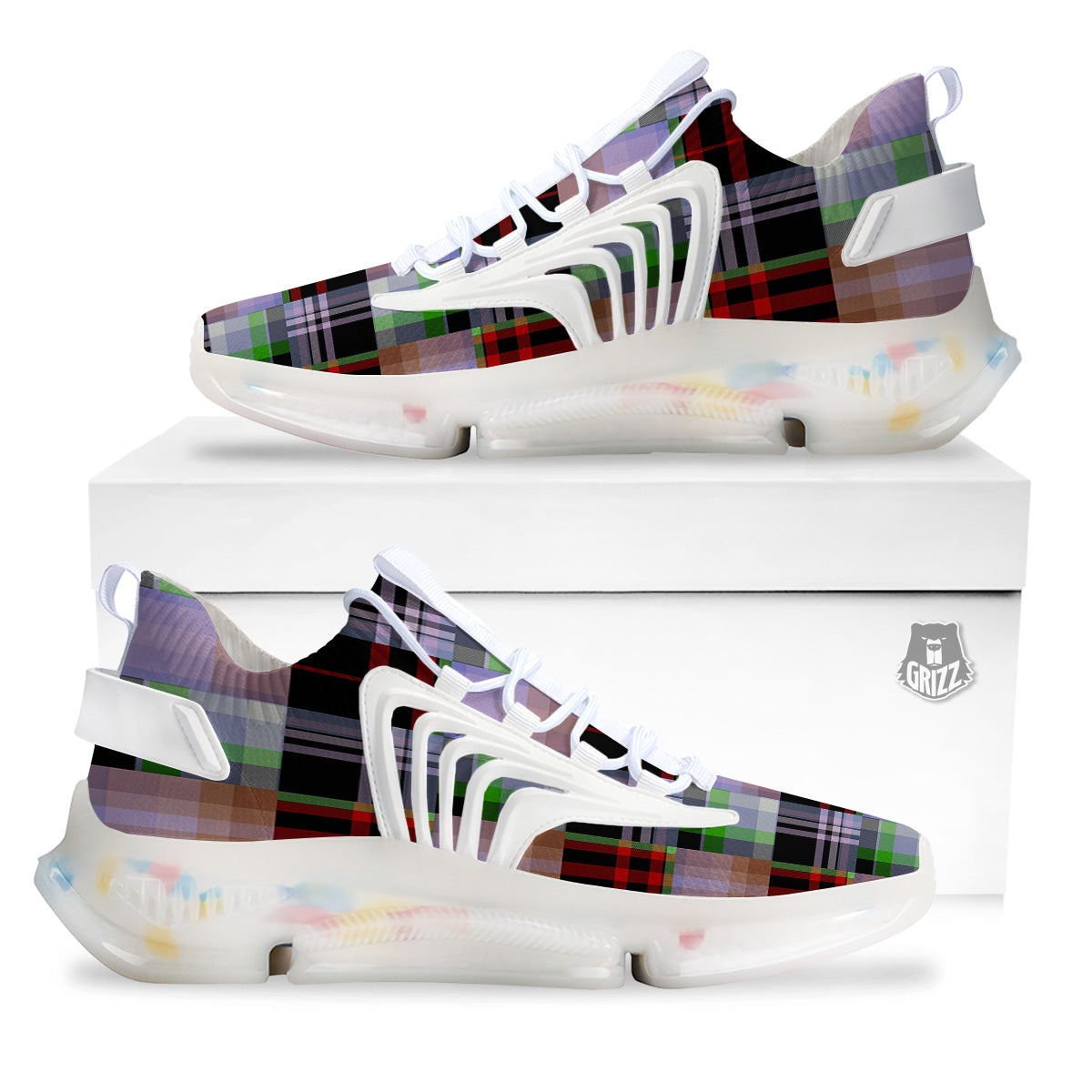 Patchwork Plaid Madras Print Pattern White Gym Shoes-grizzshop