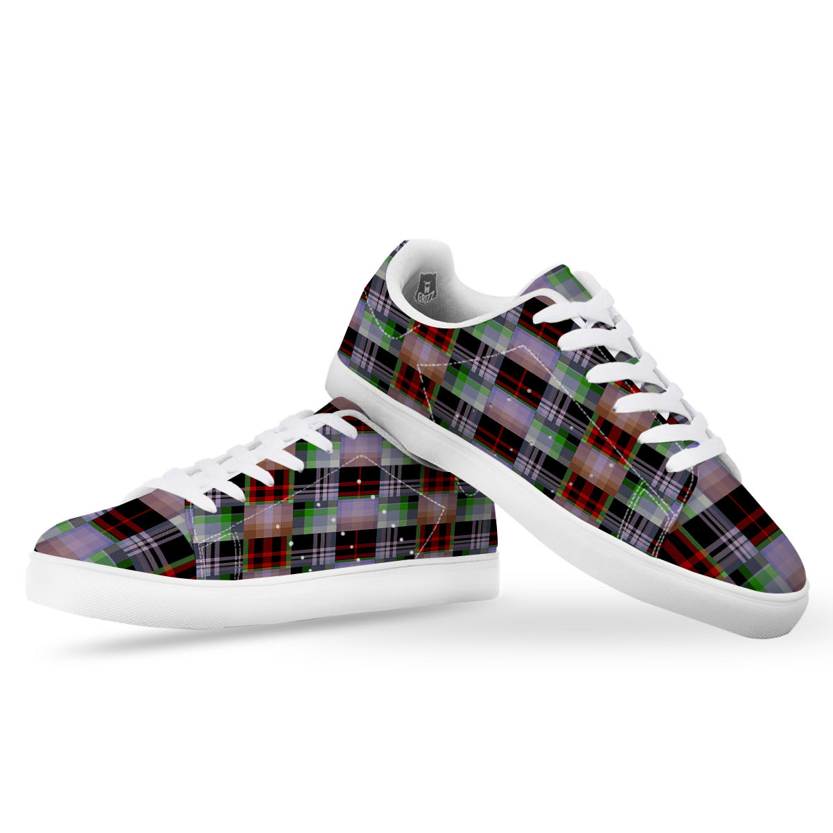 Patchwork Plaid Madras Print Pattern White Low Top Sneakers-grizzshop