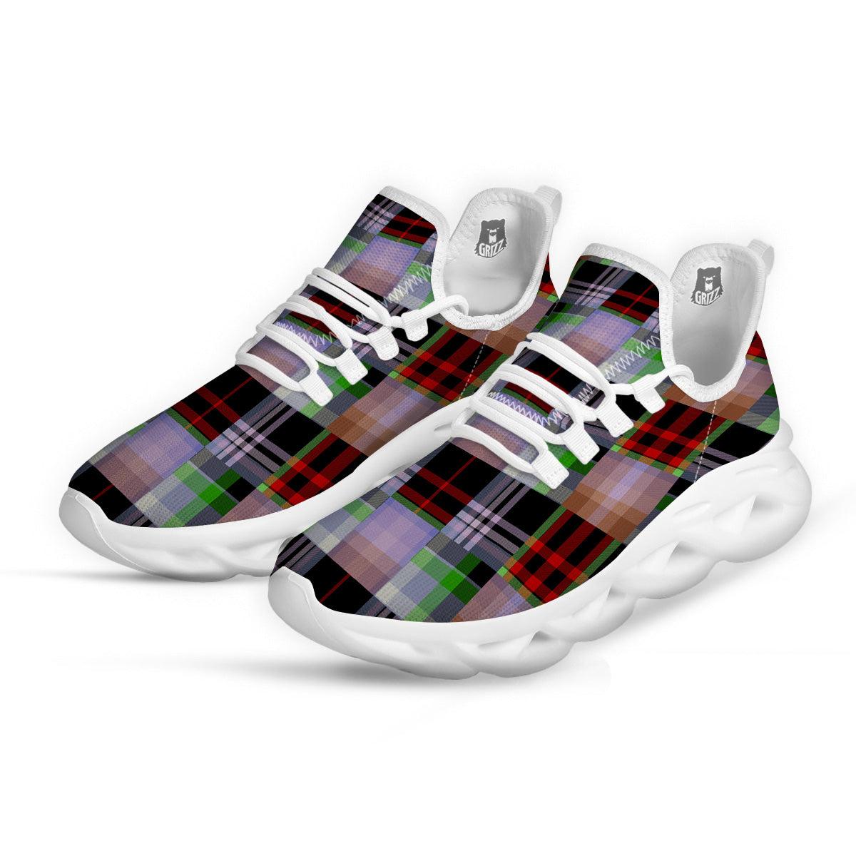 Patchwork Plaid Madras Print Pattern White Running Shoes-grizzshop