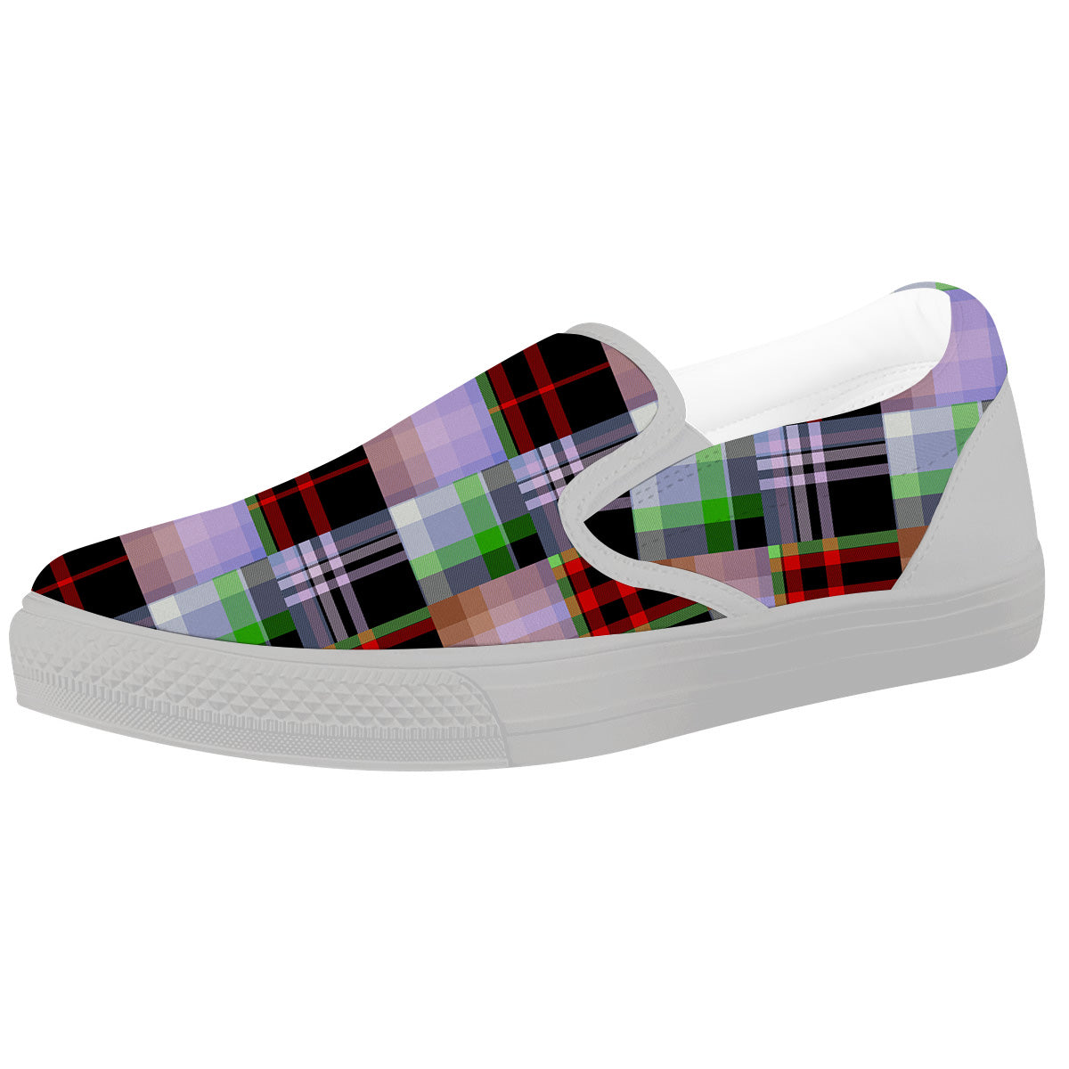 Patchwork Plaid Madras Print Pattern White Slip On Shoes-grizzshop