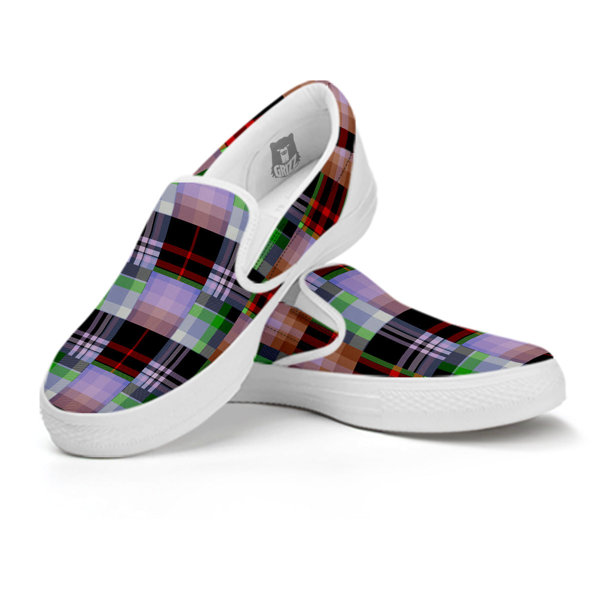 Patchwork Plaid Madras Print Pattern White Slip On Shoes-grizzshop