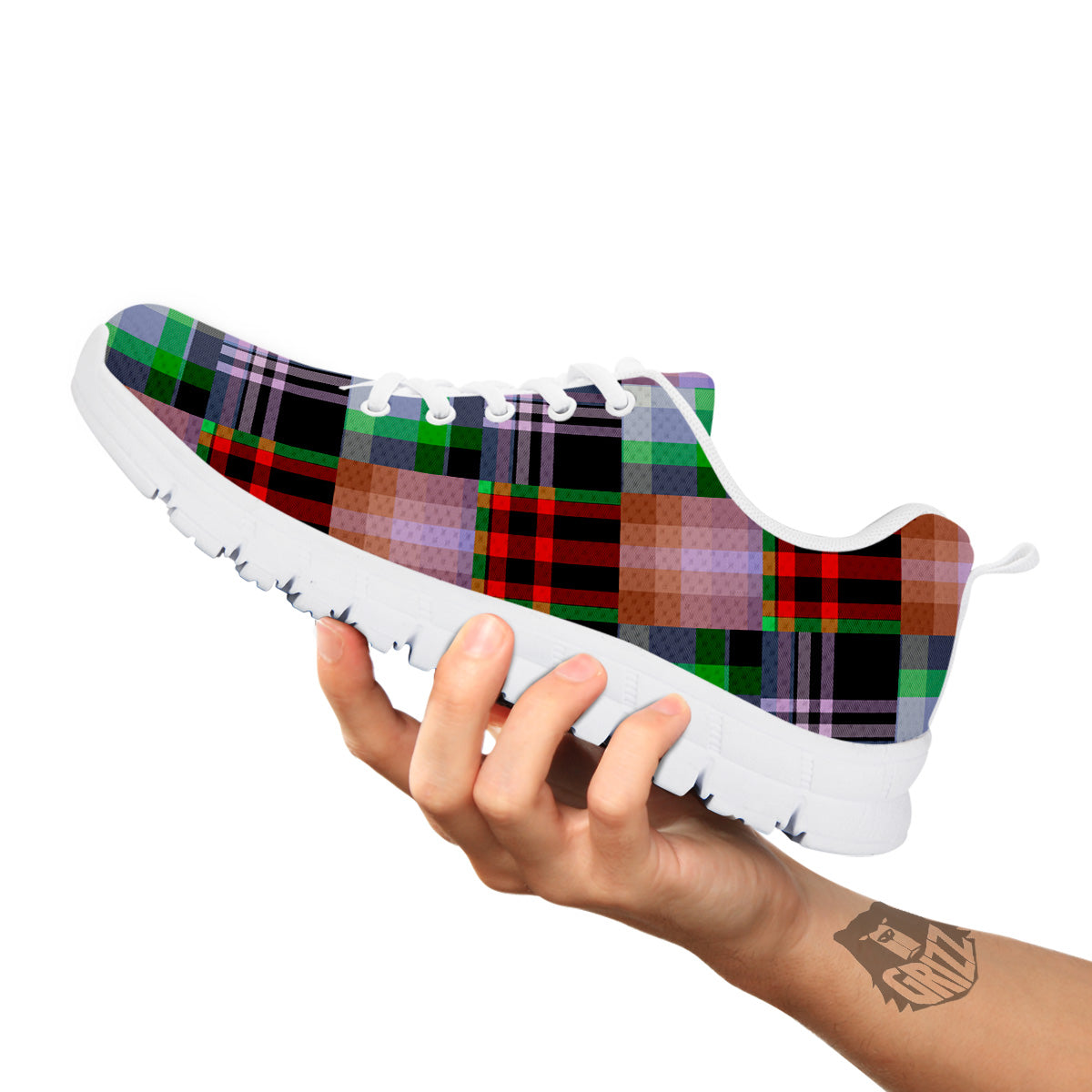 Patchwork Plaid Madras Print Pattern White Sneaker-grizzshop