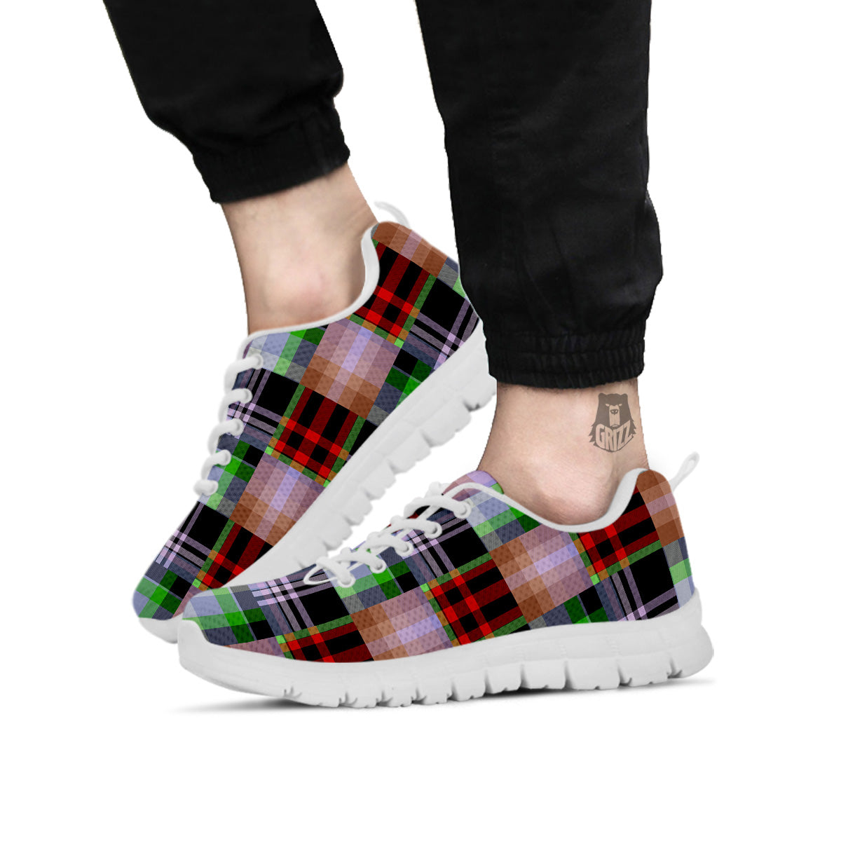 Patchwork Plaid Madras Print Pattern White Sneaker-grizzshop
