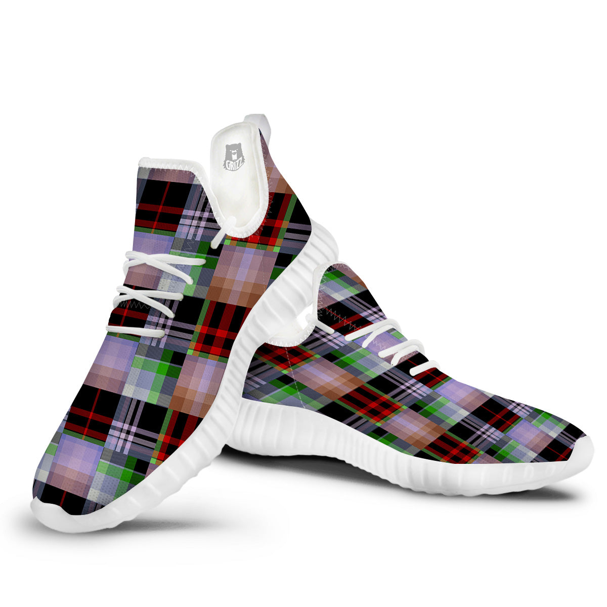 Patchwork Plaid Madras Print Pattern White Walking Shoes-grizzshop