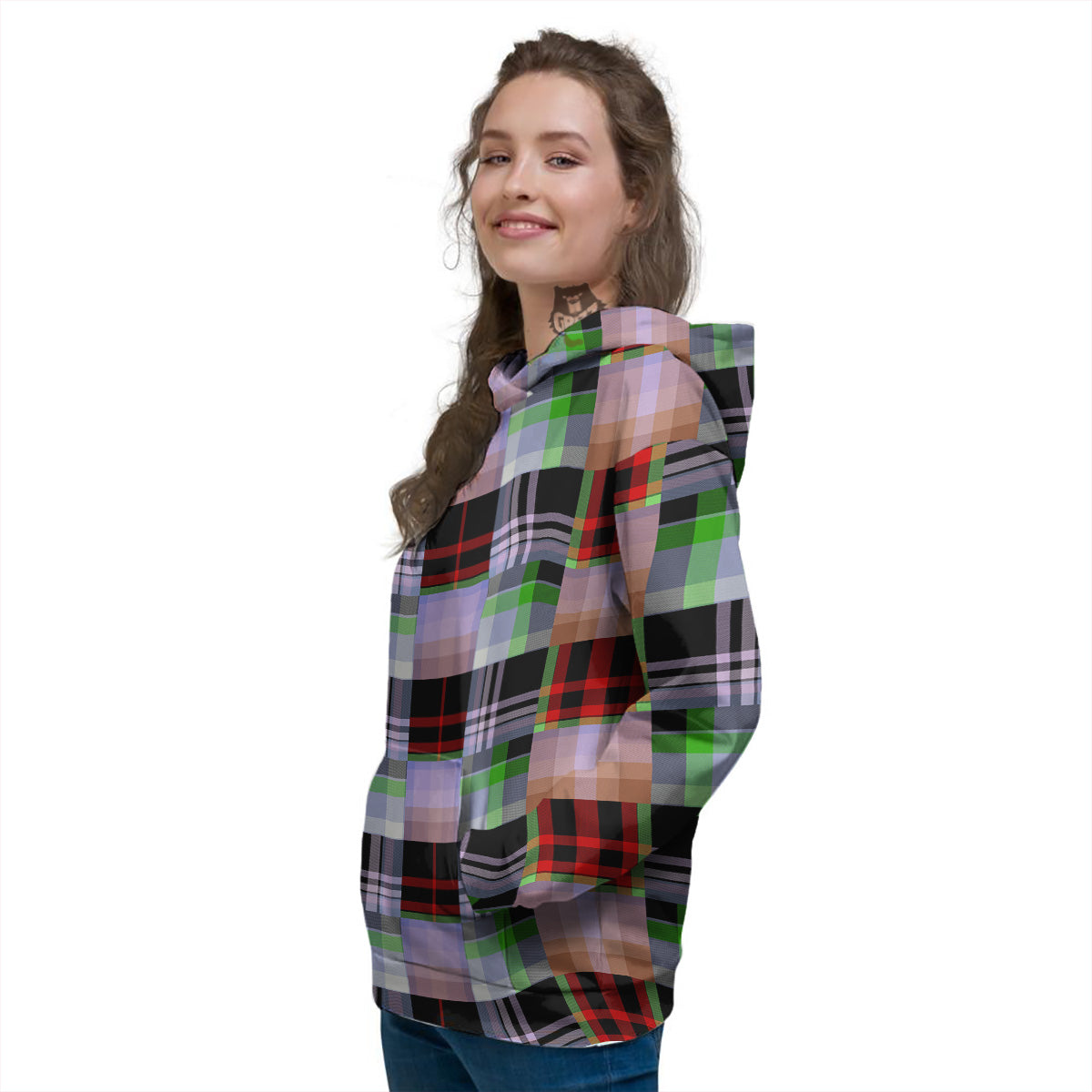 Patchwork Plaid Madras Print Pattern Women's Hoodie-grizzshop