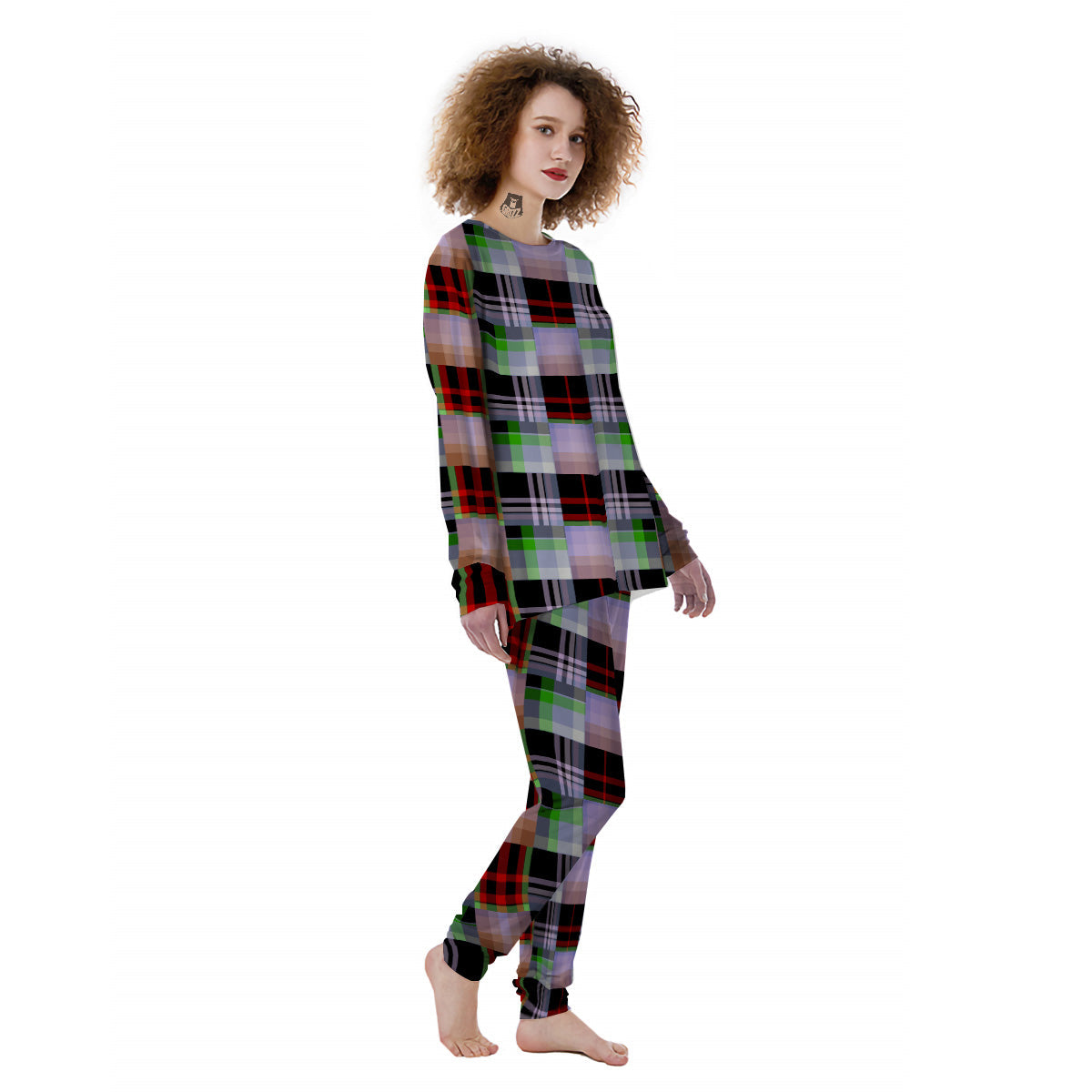 Patchwork Plaid Madras Print Pattern Women's Pajamas-grizzshop