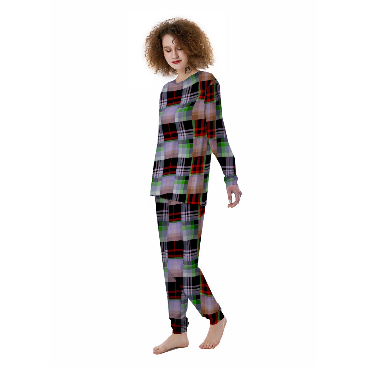 Patchwork Plaid Madras Print Pattern Women's Pajamas-grizzshop