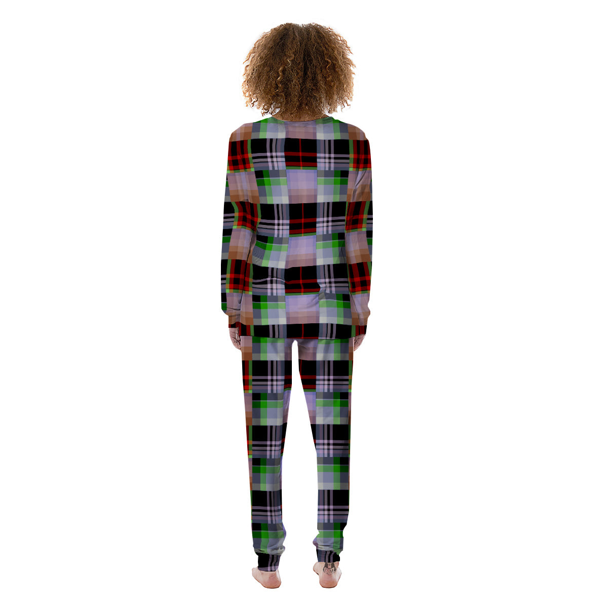 Patchwork Plaid Madras Print Pattern Women's Pajamas-grizzshop