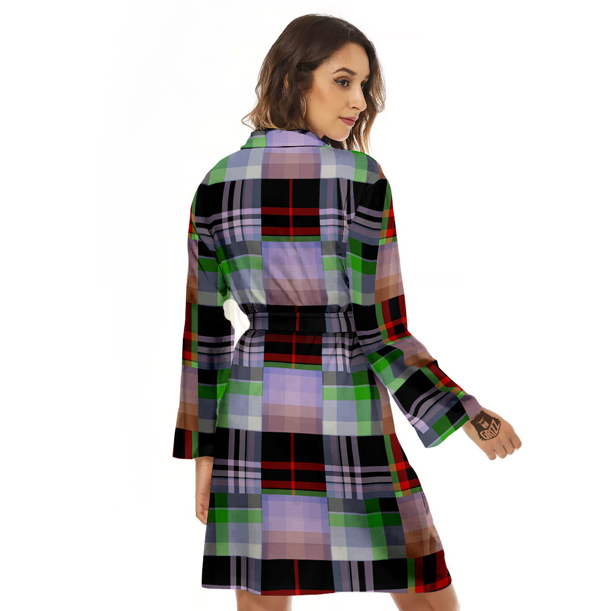 Patchwork Plaid Madras Print Pattern Women's Robe-grizzshop