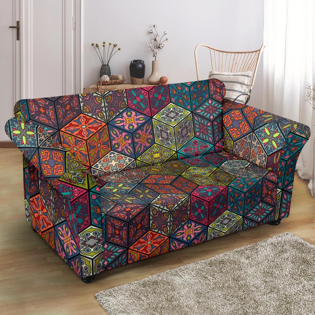 Patchwork Print Pattern Loveseat Cover-grizzshop