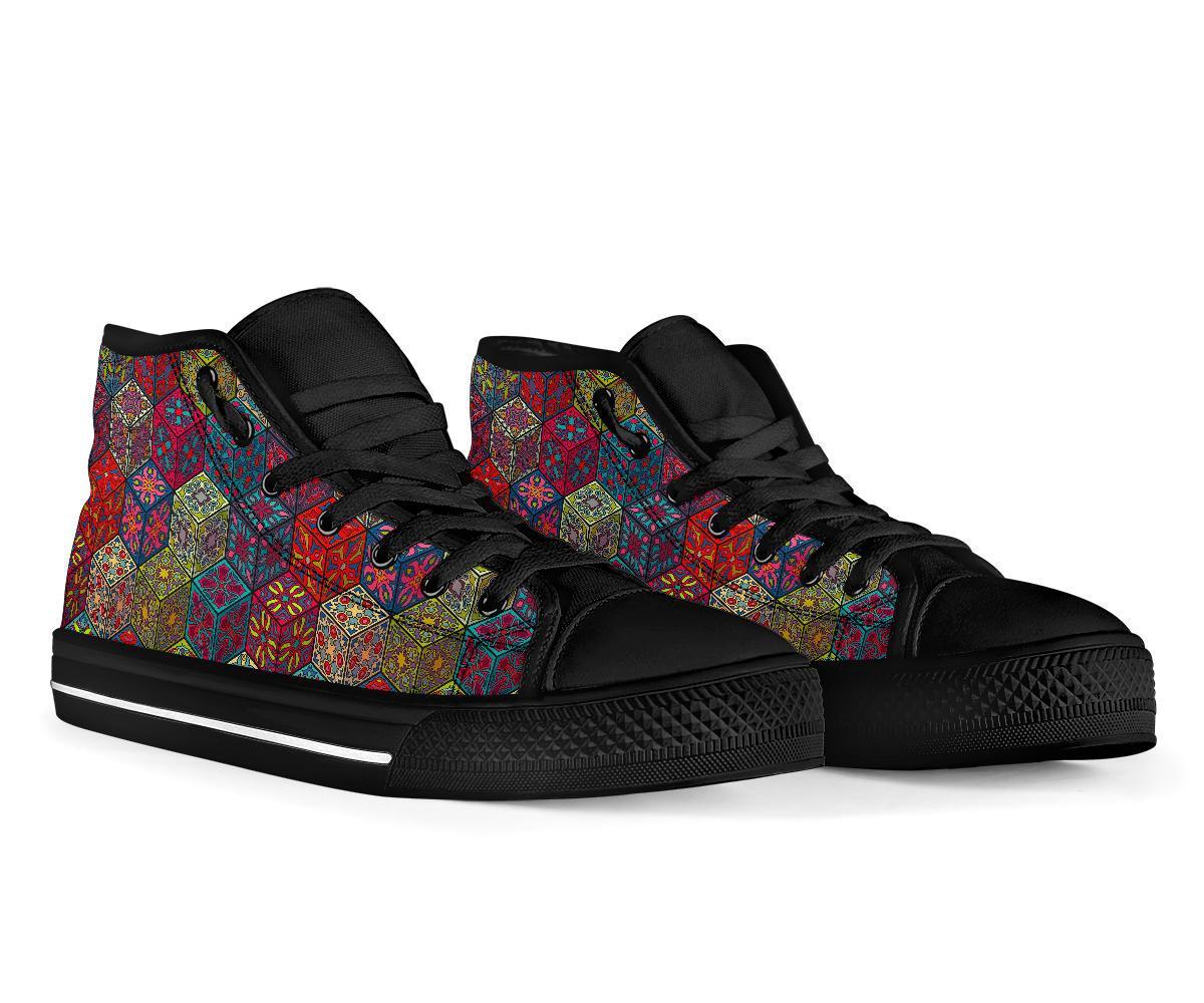 Patchwork Print Pattern Men Women's High Top Shoes-grizzshop