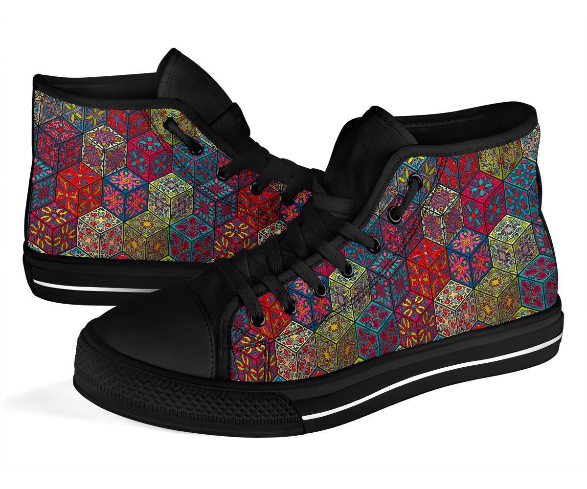 Patchwork Print Pattern Men Women's High Top Shoes-grizzshop
