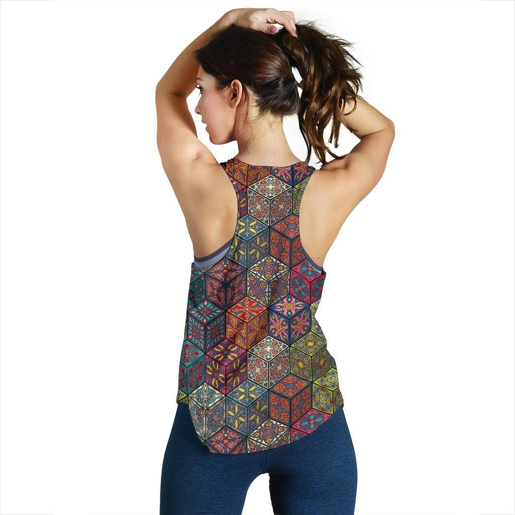 Patchwork Print Pattern Racerback Tank Tops-grizzshop