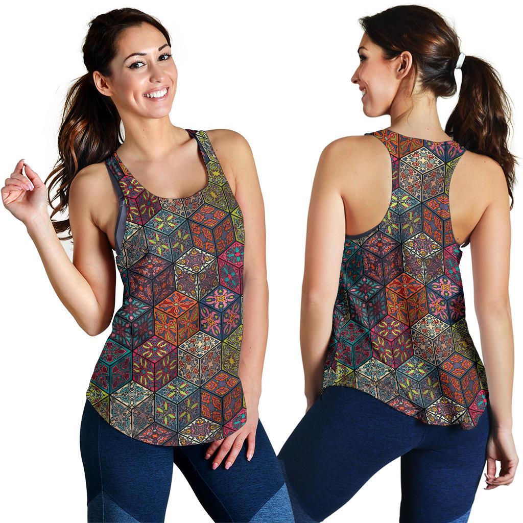Patchwork Print Pattern Racerback Tank Tops-grizzshop