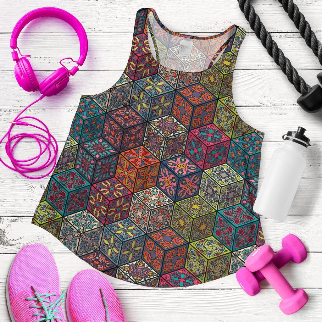 Patchwork Print Pattern Racerback Tank Tops-grizzshop
